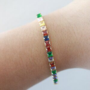 Multicolor Princess Cut CZ Diamond Tennis Style Bracelet 18k Gold Plated